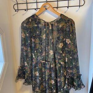 Generation Love Dark Green Floral Chiffon Tiered Tunic